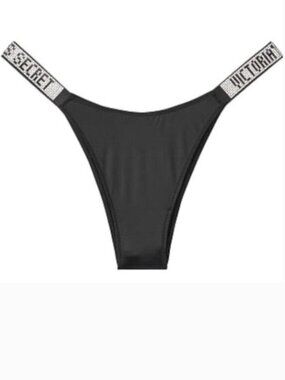 New Victoria's Secret Small Rhinestone Very Sexy Brazilian Panty Black Satin